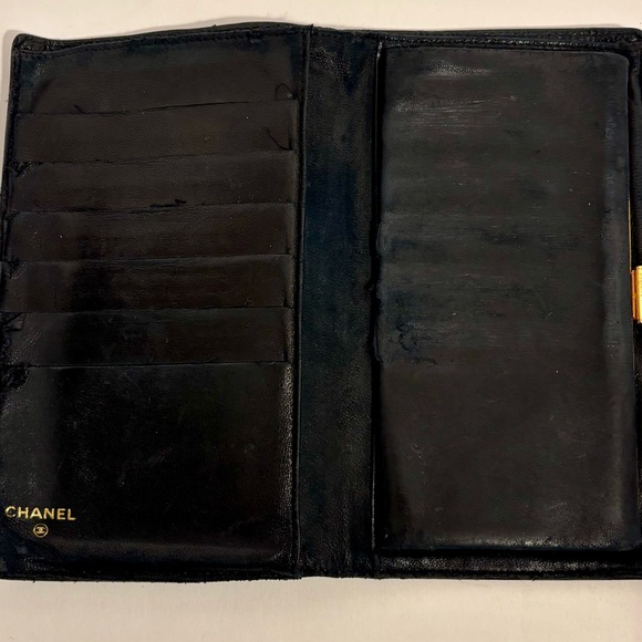 CHANEL BLACK CAVIAR LEATHER BI-FOLD WALLET KISS LOCK COIN PURSE PROJECT PIECE - Picture 3 of 16